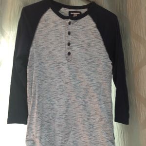 Express Men’s Navy and Light Blue Henley